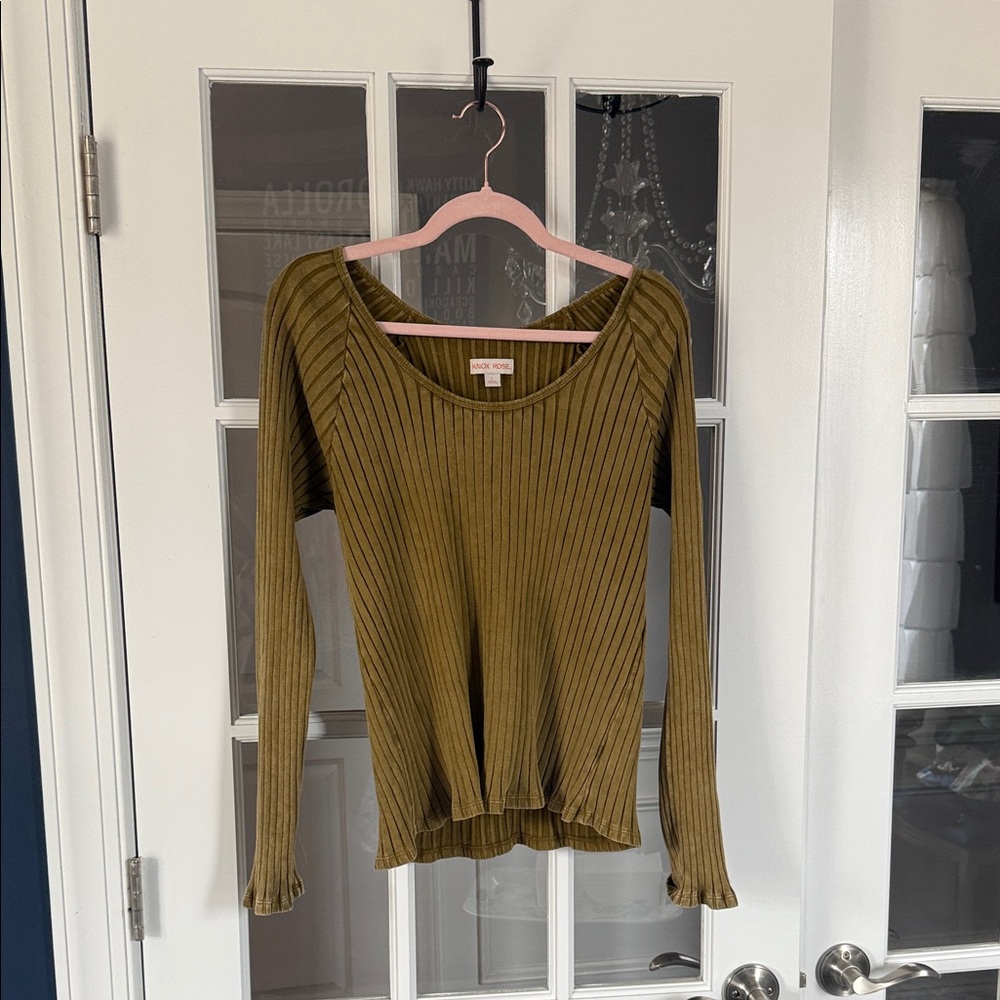 Knox Rose Olive Green Ribbed Knit Top